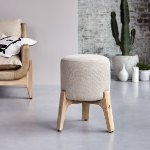 Drum - Linen and Solid Oak Stool