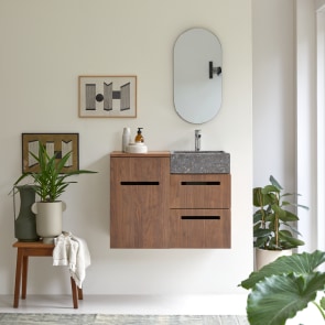 Line - Badezimmerschrank aus Nussbaum massiv und Marmor 85 cm