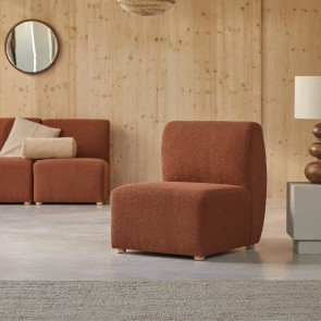 Swann - Sillón modular de acacia maciza y tela terracota