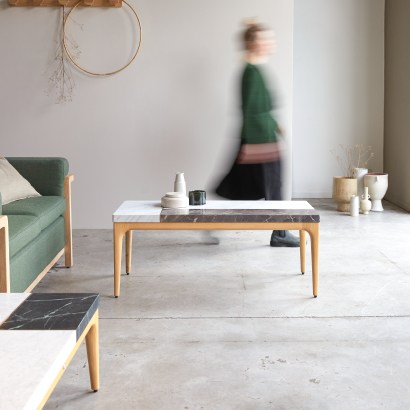 Stonepiet - Massief eiken en marmeren salontafel 111x48 cm