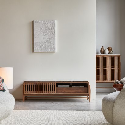 Isaure - TV-meubel in massief notenhout en premium terrazzo 140 cm