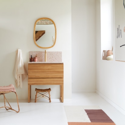 Edgar - Badezimmermöbel aus massivem Teakholz und Premium-Terrazzo Rosa 80 cm