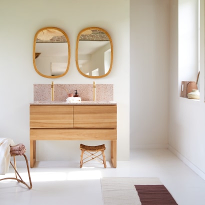Edgar - Badezimmermöbel aus massivem Teakholz und Premium-Terrazzo Rosa 120 cm