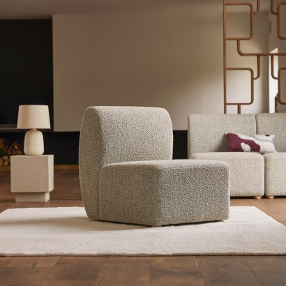 Swann - Modulaire fauteuil van massief acaciahout en grijze stof