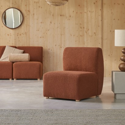 Swann - Modulaire fauteuil van massief acaciahout en terracotta stof