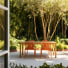 Téo - Solid teak garden set in solid teak and orange metal, 4 chairs