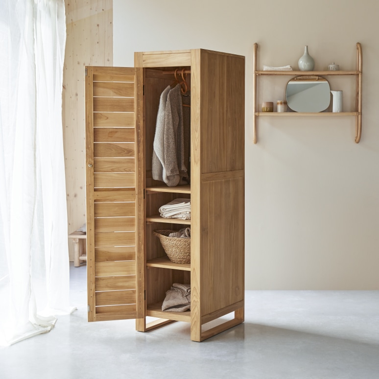 Solid teak single Wardrobe Bedroom Cupboards Wardrobes Tikamoon