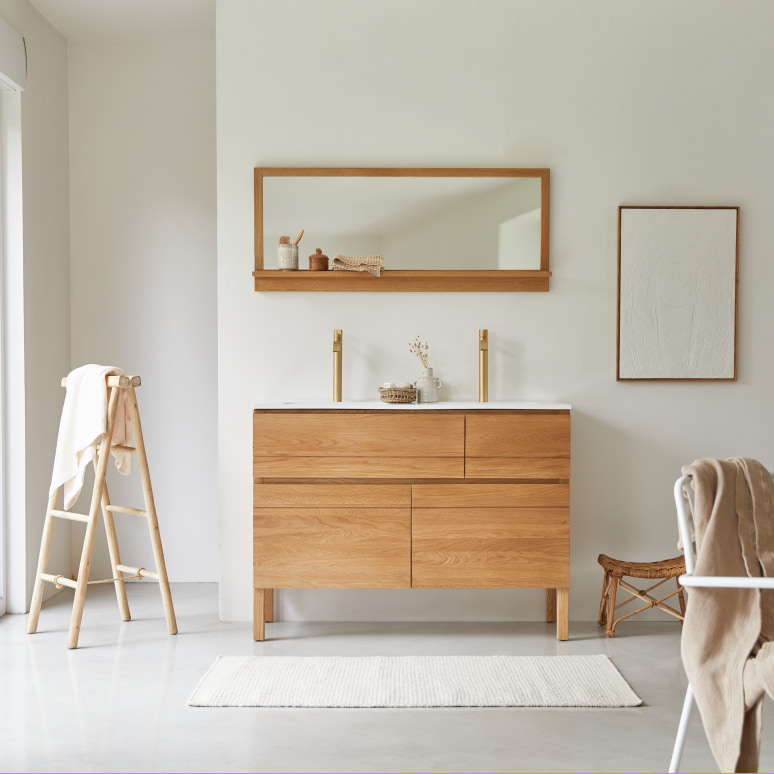 Easy - Meuble salle de bain en chêne massif et céramique 120 cm