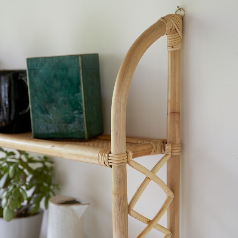 Rattan wall shelf unit sales