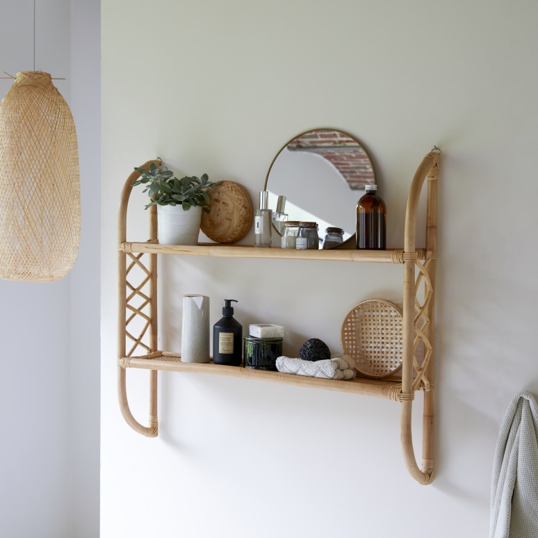 Vintage Rattan Wicker Hanging Shelf / Wall Rattan Shelving with Towel buy Rack