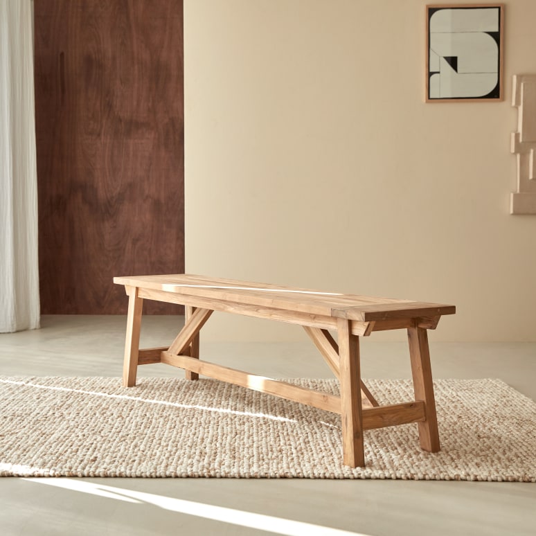 Recycled teak bench 160 cm 3 seater living room seating Tikamoon