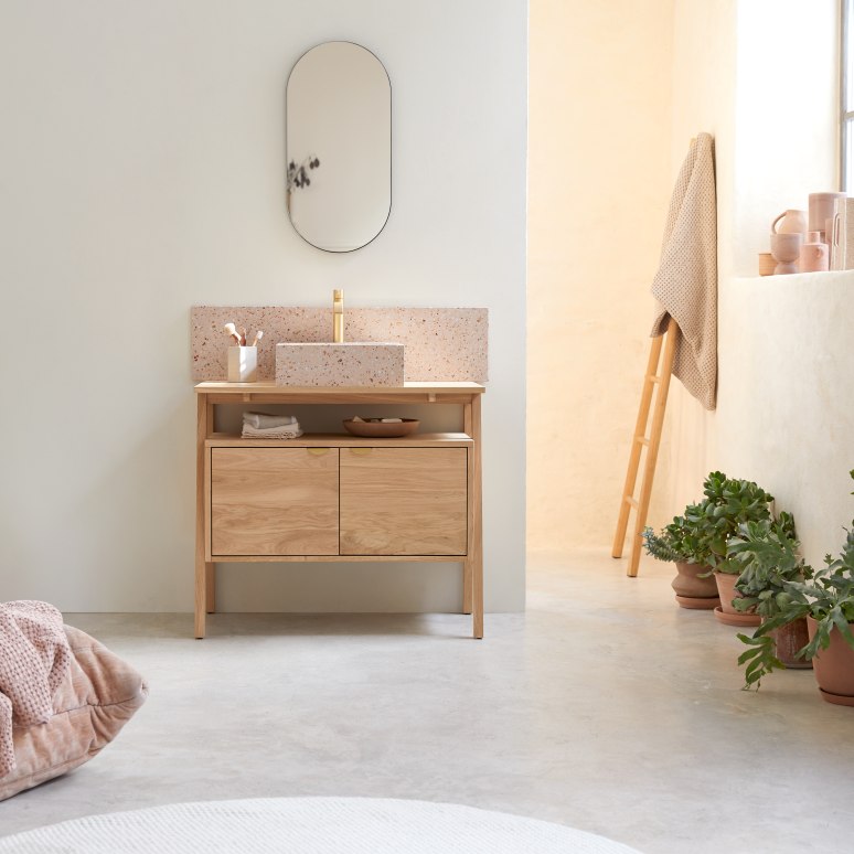 Pola - Mueble bajo lavabo en roble macizo 90 cm