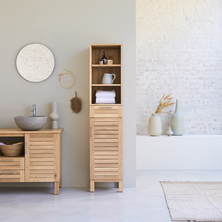 Solid Oak narrow Bathroom Cabinet - Bathroom / Cupboards - Tikamoon