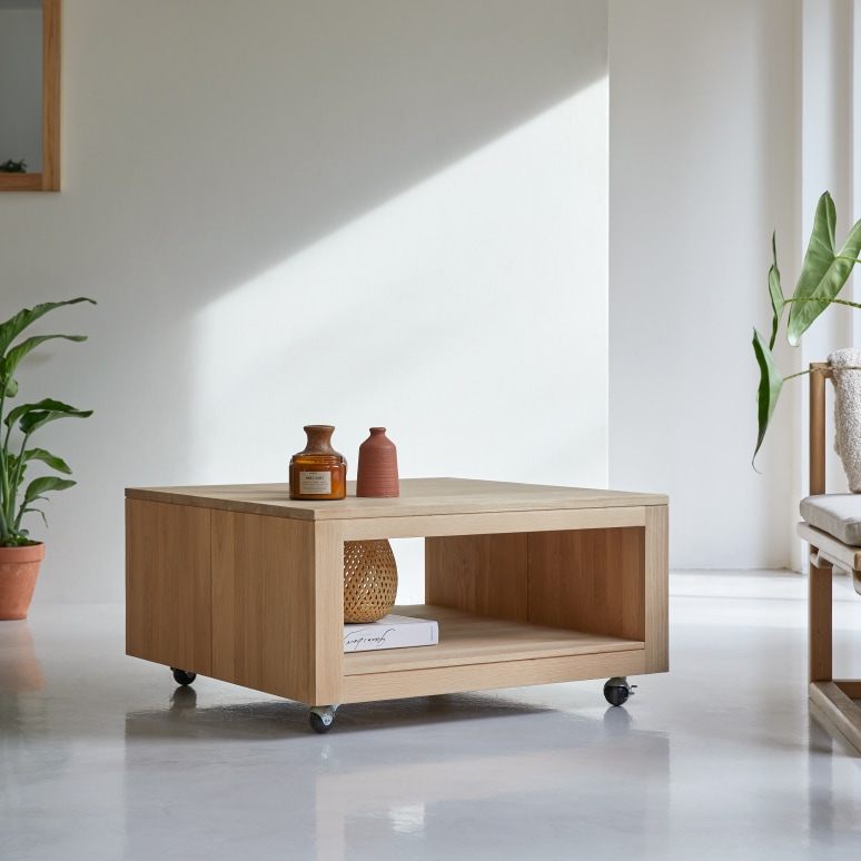 Solid oak square coffee table discount