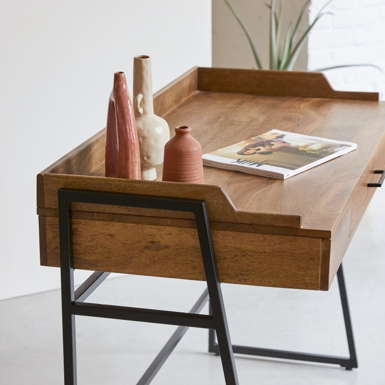 Desk in solid mango wood and metal Bedroom Office Desks Tikamoon