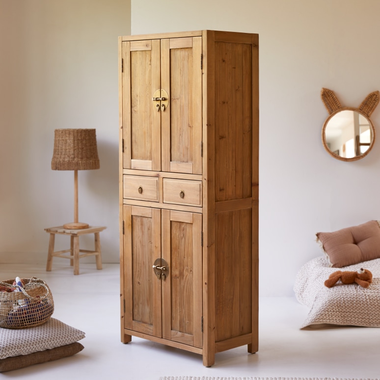 Children s pine wardrobe 150 cm Bedroom storage furniture Tikamoon