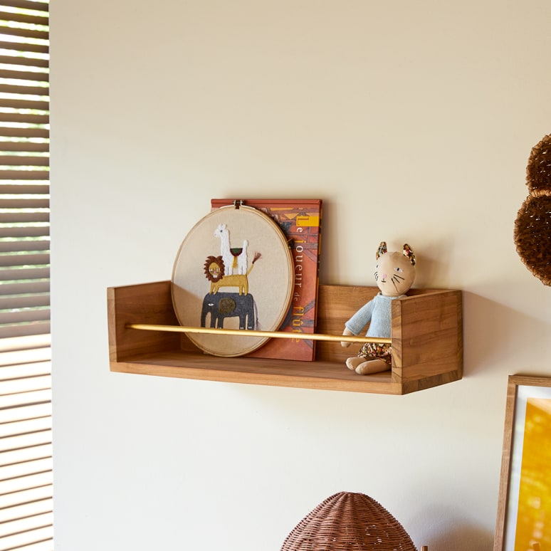 Kids teak and brass wall shelf 60 cm Bedroom furniture Tikamoon