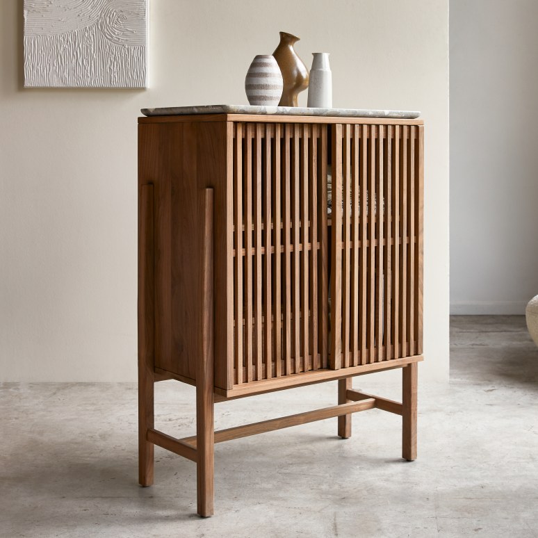 Isaure - Solid walnut and premium terrazzo sideboard 80 cm