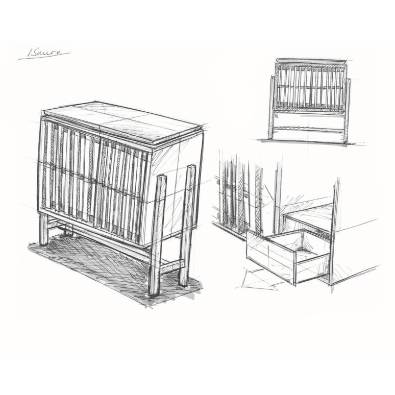 Isaure - Solid walnut and premium terrazzo sideboard 80 cm