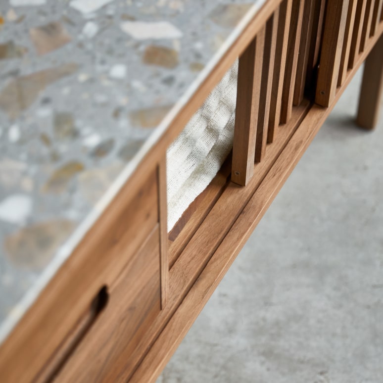 Isaure - Consolle in noce massello e battuto di terrazzo premium