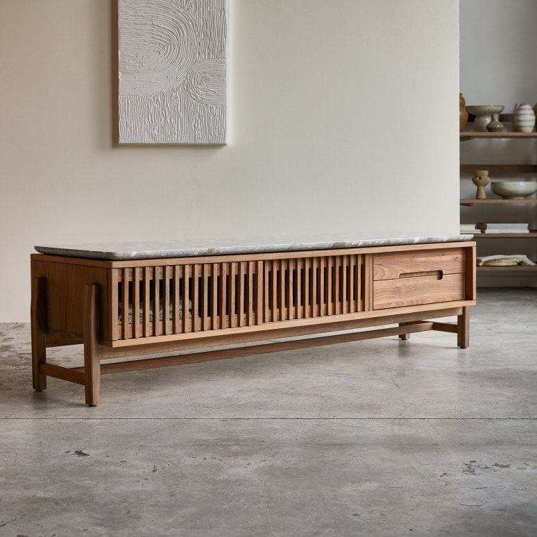 Isaure - Tv-meubel van massief notenhout en premium terrazzo 175 cm