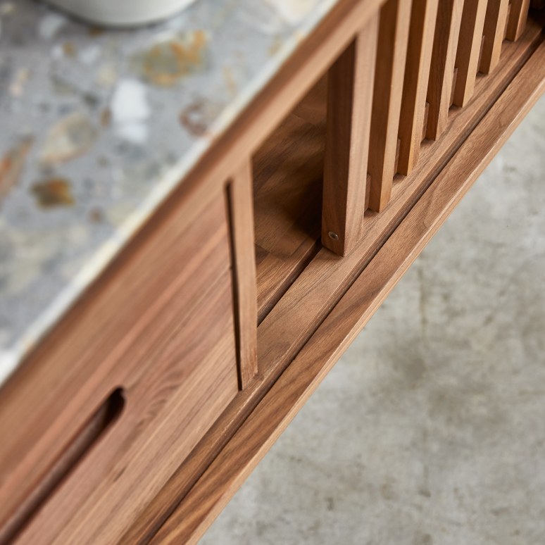 Isaure - Solid walnut and premium terrazzo bathroom cabinet 125 cm