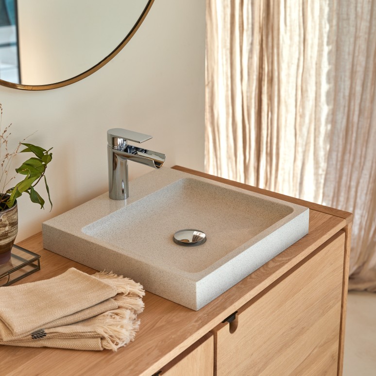 Timon - White Premium Terrazzo Square Bathroom Sink