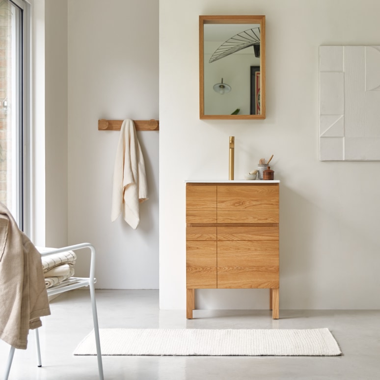 Easy - Mobile per il bagno in rovere massello e ceramica 60 cm