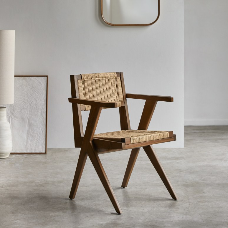 Solid teak and woven seat chair