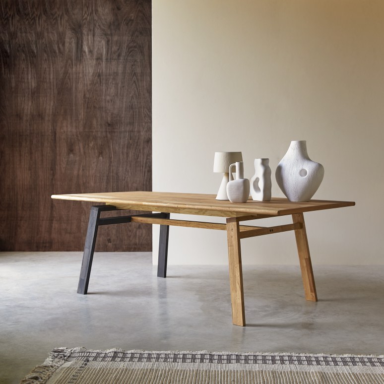 Sapristi - Tavolo rettangolare in legno di quercia riciclato, 8 persone