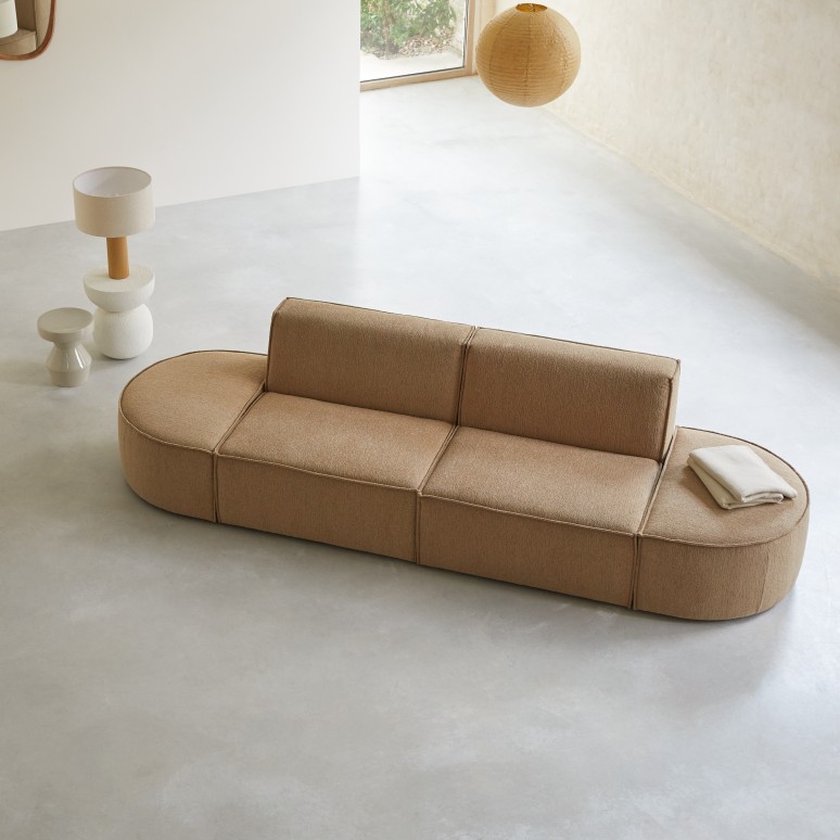 2-seater modular sofa in camel-coloured fabric