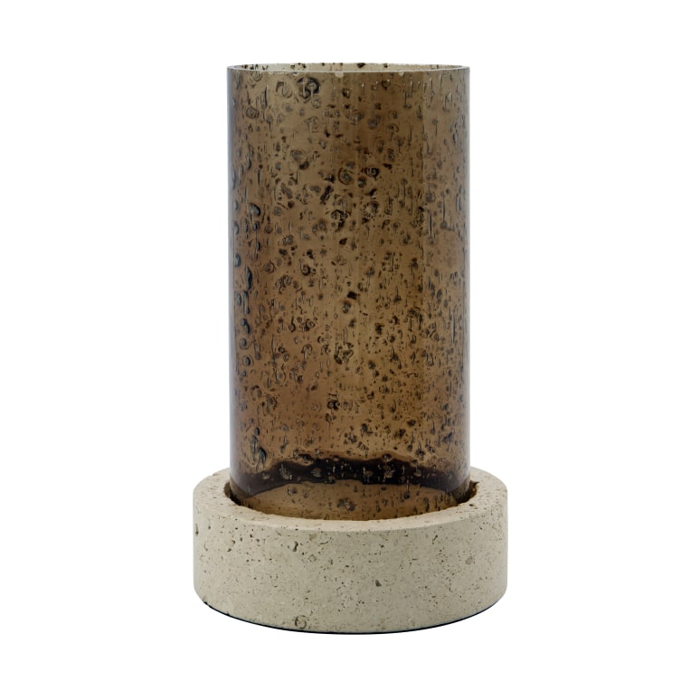 Rivo - Candle holder in glass and travertine