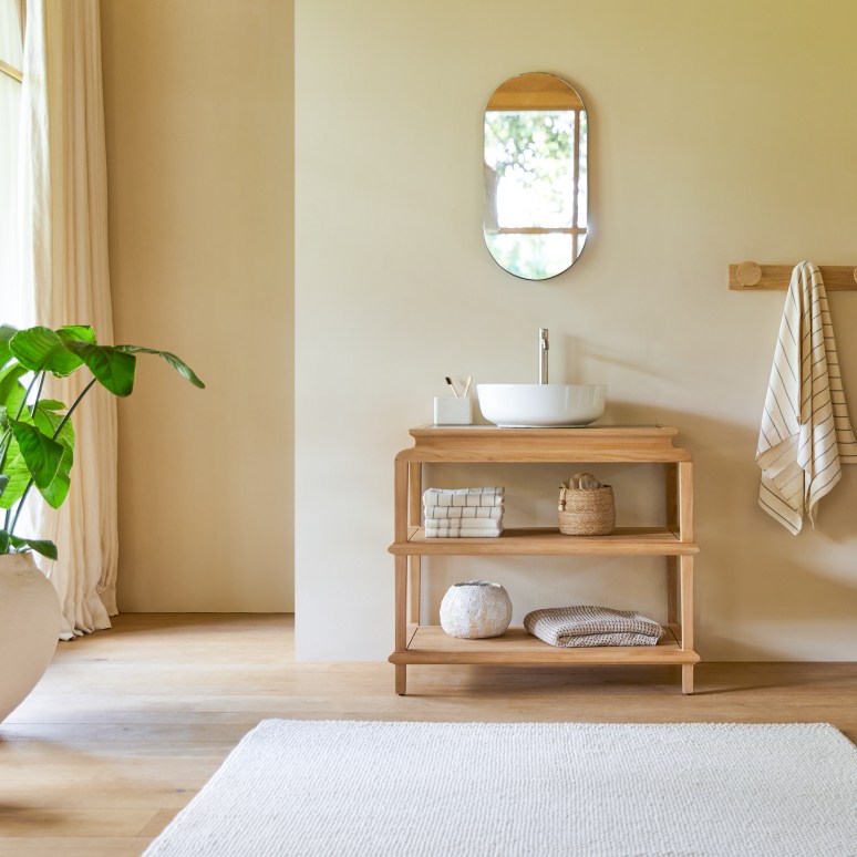 Mueble para lavabo de teca maciza de 95 cm