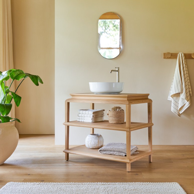 Achille - Mueble para lavabo de teca maciza de 95 cm