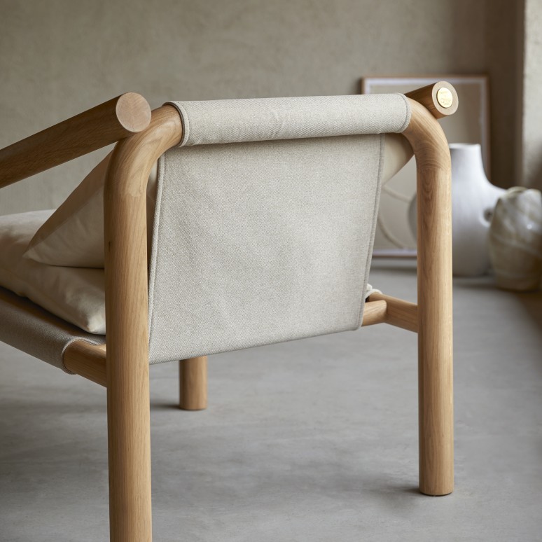 Opéra - Fauteuil van licht massief eikenhout en crèmekleurig fluweel