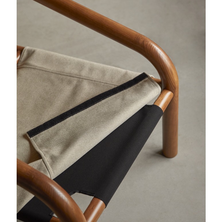 Opéra - Sillón de roble macizo oscuro y terciopelo color crema