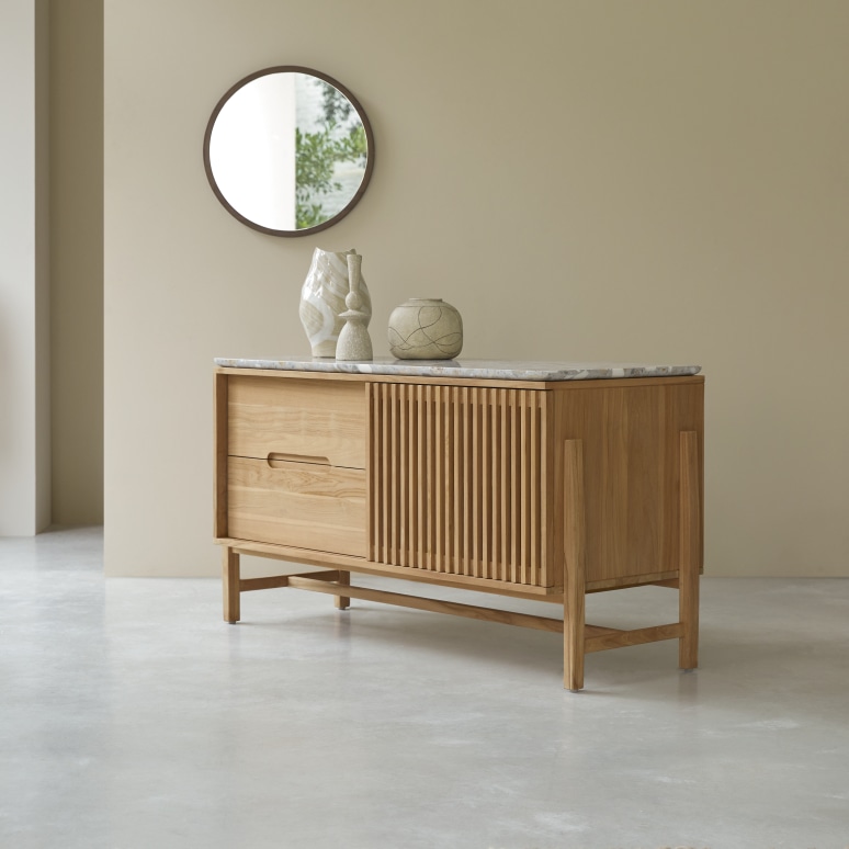 Isaure - Credenza in teak massello e battuto di terrazzo premium 140 cm