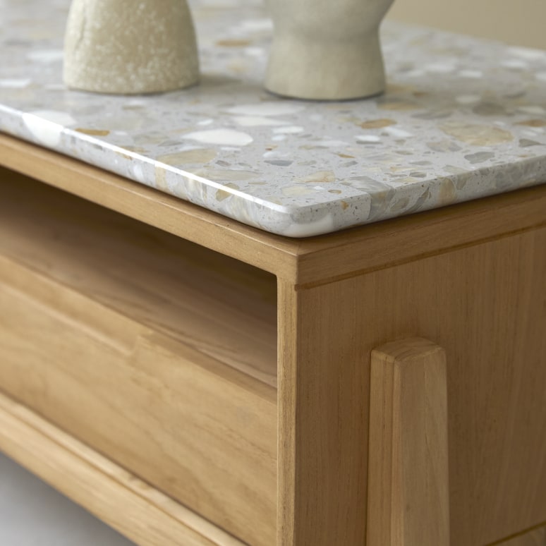 Isaure - Tv-meubel van massief teakhout en premium terrazzo 140 cm