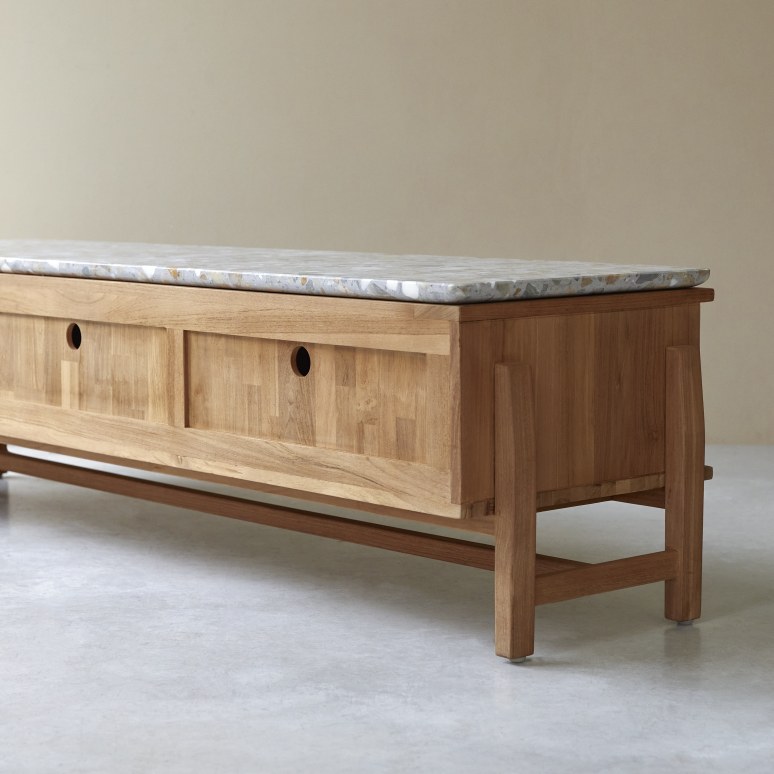 Isaure - Tv-meubel van massief teakhout en premium terrazzo 175 cm