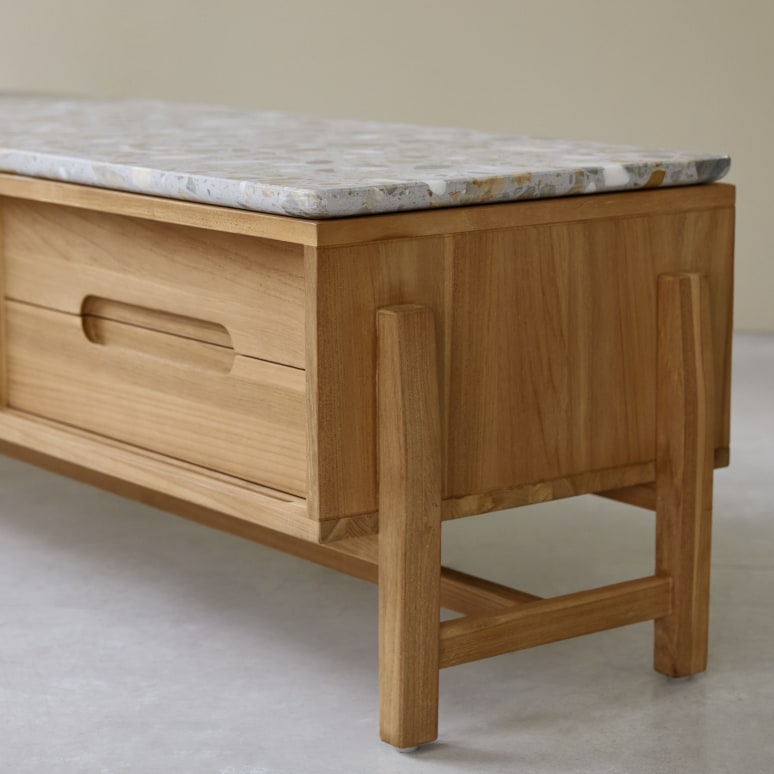 Isaure - Mobile TV in teak massello e battuto di terrazzo premium 175 cm