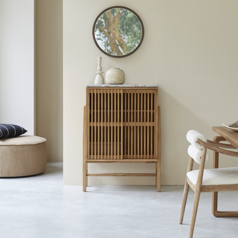 Bahut en teck massif et terrazzo premium 80 cm