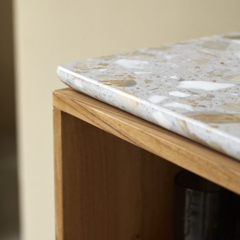 Isaure - Bahut en teck massif et terrazzo premium 80 cm