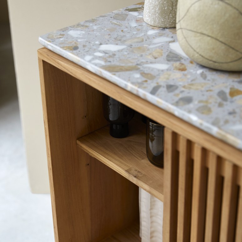 Isaure - Sideboard aus massivem Teakholz und Premium-Terrazzo 80 cm