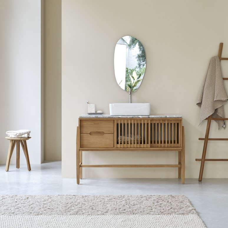 Badezimmermöbel aus massivem Teakholz und Terrazzo Premium 125 cm