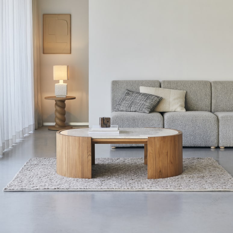 Virgile - Coffee table in solid teak and marble