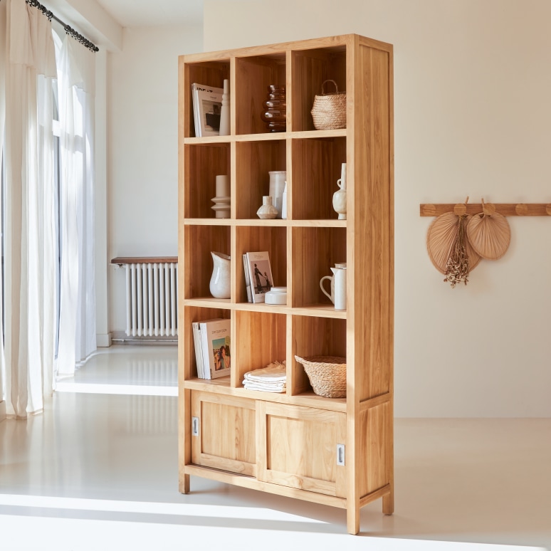 Teak bookcase Coffee Tek Slide bookcases 100x215 sale Tikamoon